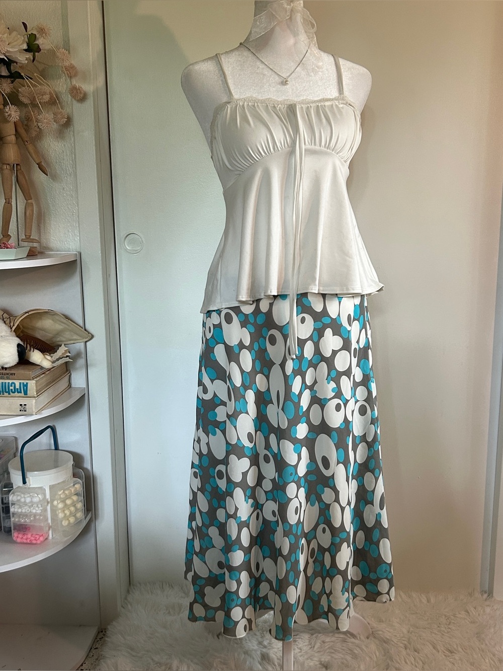 Vintage Fairycore Y2k Whimsigoth Mid Century Modern Patterned Flowy Midi Skirt